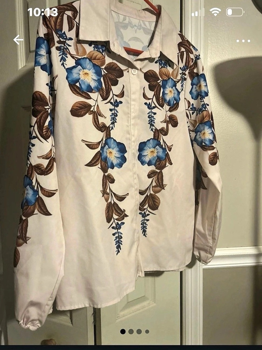 Floral Button Down Shirt in White & Blue Like New